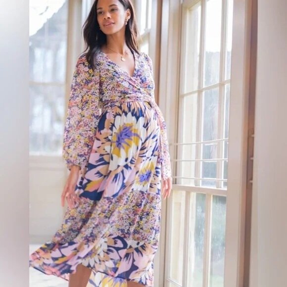 Seraphine Maternity Dress Long Sleeve Floral Midi Nursing Access size US 10 - Picture 1 of 14
